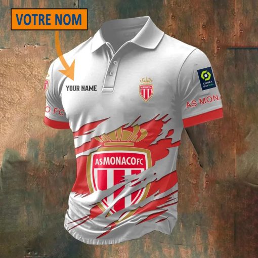 AS Monaco – Chemise polo Nouveau Style Avec Nom Personnalisé