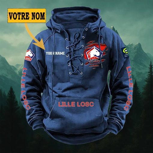 LOSC Lille – Hoodie à lacets Nouveau style avec nom personnalisé