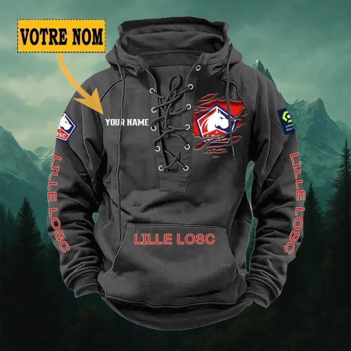 LOSC Lille – Hoodie à lacets Nouveau style avec nom personnalisé