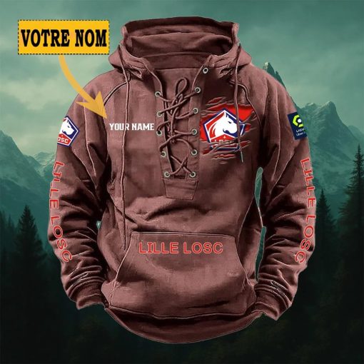 LOSC Lille – Hoodie à lacets Nouveau style avec nom personnalisé