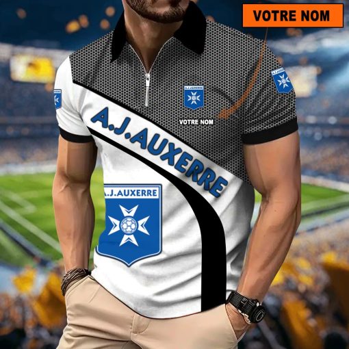 AJ Auxerre – Polo à fermeture éclair Nouveau Design Avec Nom Personnalisé