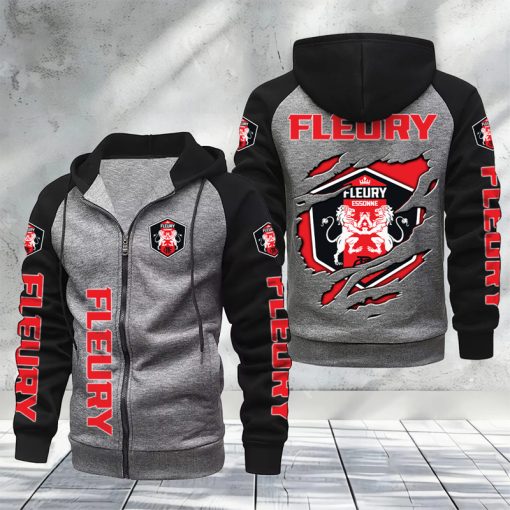 FC Fleury 91 – Hoodie zippé raglan Nouveau Design Nouvelle édition