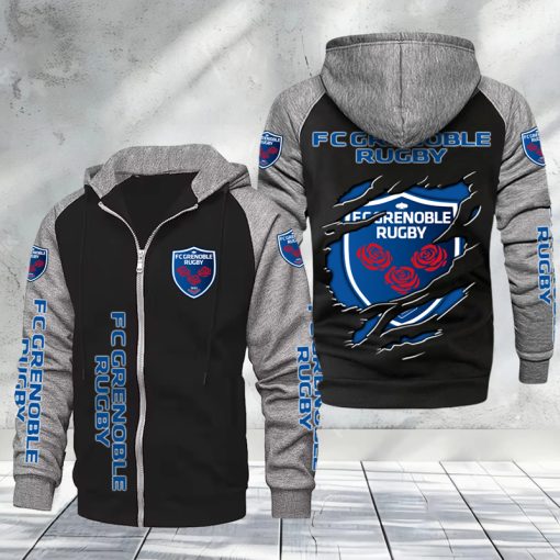 FC Grenoble Rugby – Hoodie zippé raglan Nouveau Design Nouvelle édition FC Grenoble Rugby – Hoodie zippé raglan Nouveau Design Nouvelle édition