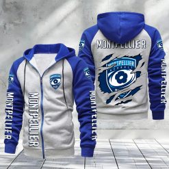 Montpellier Hérault Rugby – Hoodie zippé raglan Nouveau Design Nouvelle édition