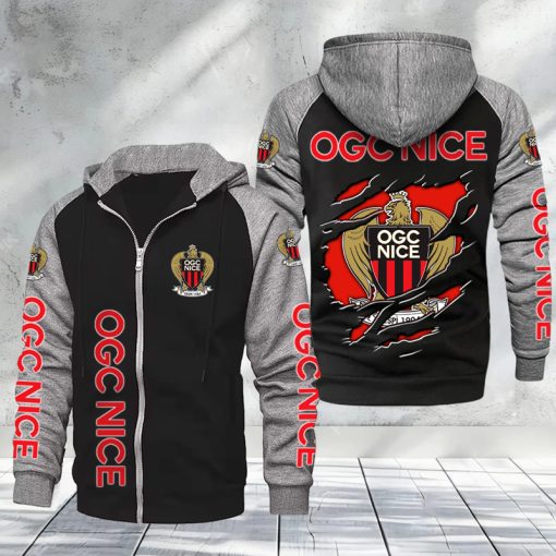OGC Nice – Hoodie zippé raglan Nouveau Design Nouvelle édition OGC Nice – Hoodie zippé raglan Nouveau Design Nouvelle édition