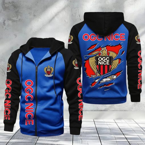 OGC Nice – Hoodie zippé raglan Nouveau Design Nouvelle édition OGC Nice – Hoodie zippé raglan Nouveau Design Nouvelle édition