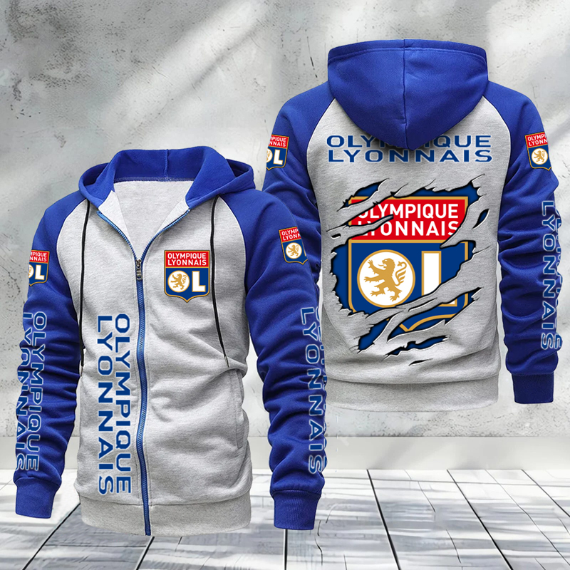 Olympique Lyonnais – Hoodie zippé raglan Nouveau Design Nouvelle édition Olympique Lyonnais – Hoodie zippé raglan Nouveau Design Nouvelle édition