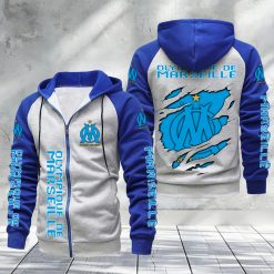 Olympique de Marseille – Hoodie zippé raglan Nouveau Design Nouvelle édition