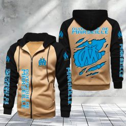 Olympique de Marseille – Hoodie zippé raglan Nouveau Design Nouvelle édition