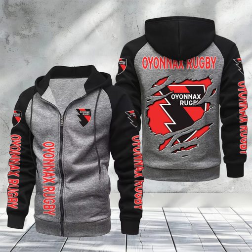 Oyonnax Rugby – Hoodie zippé raglan Nouveau Design Nouvelle édition