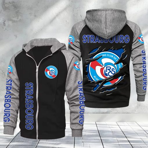 RC Strasbourg Alsace – Hoodie zippé raglan Nouveau Design Nouvelle édition RC Strasbourg Alsace – Hoodie zippé raglan Nouveau Design Nouvelle édition