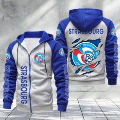 RC Strasbourg Alsace – Hoodie zippé raglan Nouveau Design Nouvelle édition