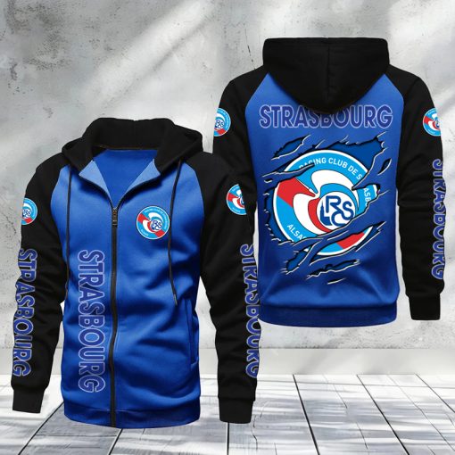RC Strasbourg Alsace – Hoodie zippé raglan Nouveau Design Nouvelle édition RC Strasbourg Alsace – Hoodie zippé raglan Nouveau Design Nouvelle édition