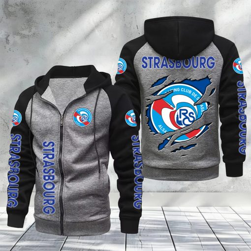 RC Strasbourg Alsace – Hoodie zippé raglan Nouveau Design Nouvelle édition RC Strasbourg Alsace – Hoodie zippé raglan Nouveau Design Nouvelle édition