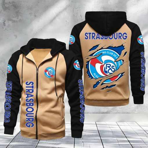 RC Strasbourg Alsace – Hoodie zippé raglan Nouveau Design Nouvelle édition RC Strasbourg Alsace – Hoodie zippé raglan Nouveau Design Nouvelle édition