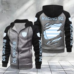 Racing 92 – Hoodie zippé raglan Nouveau Design Nouvelle édition