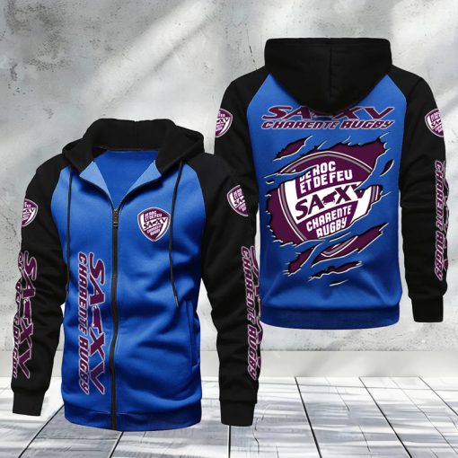 Soyaux-Angoulême XV – Hoodie zippé raglan Nouveau Design Nouvelle édition Soyaux-Angoulême XV – Hoodie zippé raglan Nouveau Design Nouvelle édition