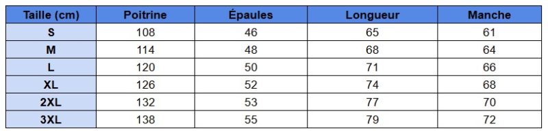Guide des tailles pour sweats à capuche de sport