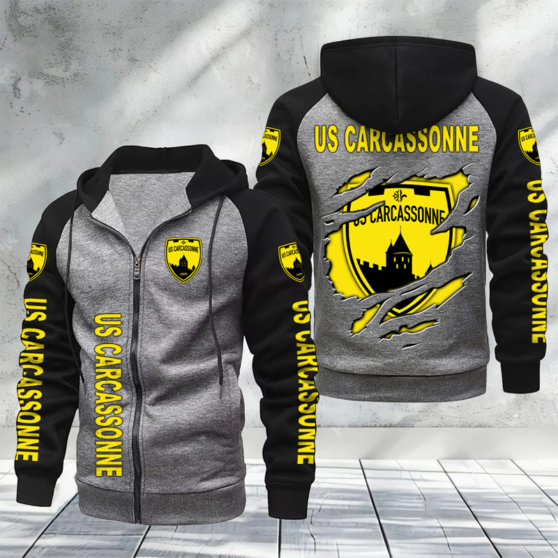 US Carcassonnaise – Hoodie zippé raglan Nouveau Design Nouvelle édition US Carcassonnaise – Hoodie zippé raglan Nouveau Design Nouvelle édition
