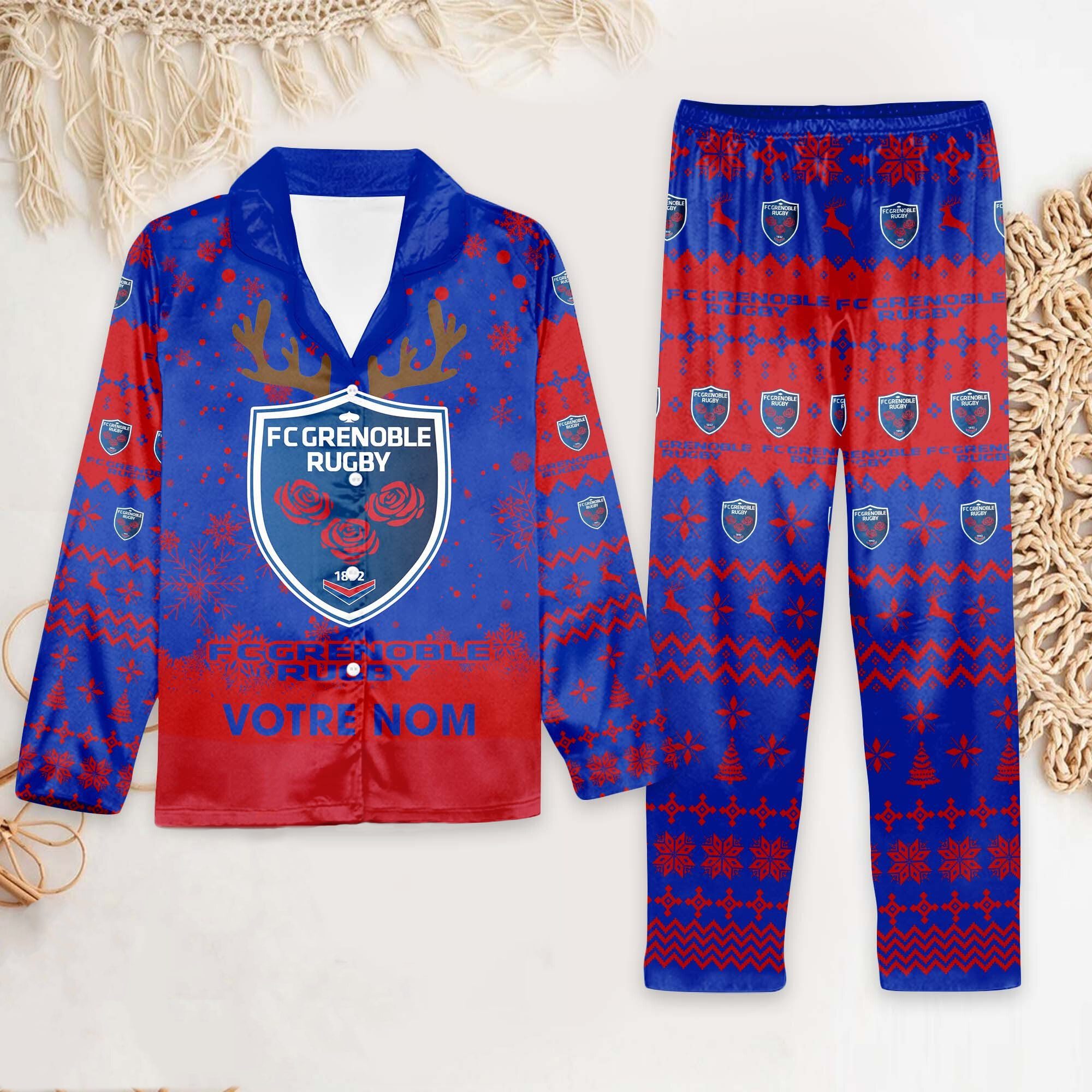 FC Grenoble Rugby – Ensemble de pyjama : édition fan avec nom personnalisé FC Grenoble Rugby – Ensemble de pyjama : édition fan avec nom personnalisé