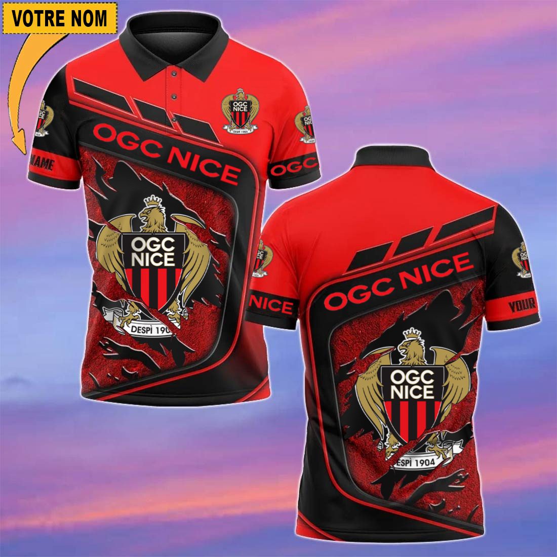 OGC Nice – Chemise polo Nouvelle Version Avec Nom Personnalisé OGC Nice – Chemise polo Nouvelle Version Avec Nom Personnalisé