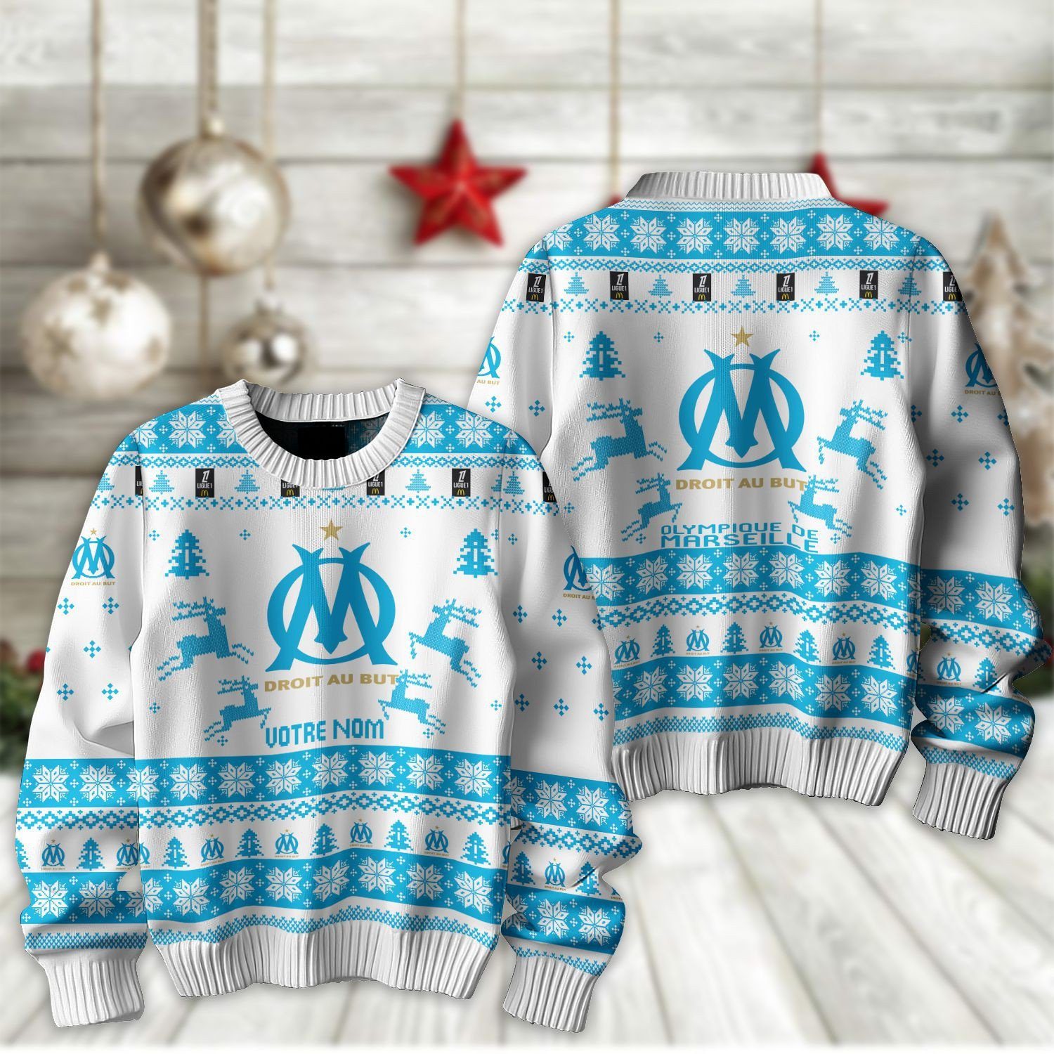 Olympique de Marseille – Pull-over édition fan avec nom personnalisé Olympique de Marseille – Pull-over édition fan avec nom personnalisé