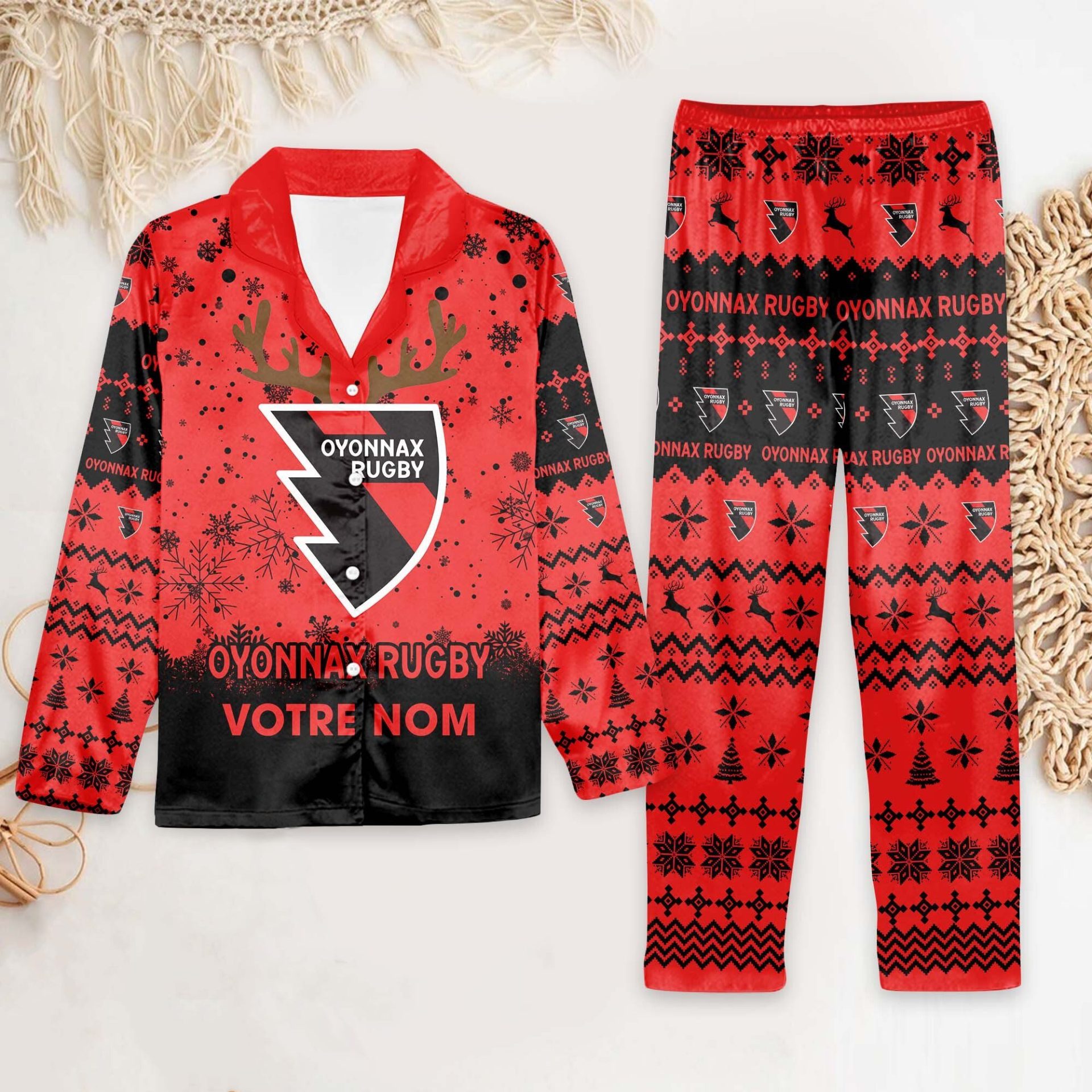 Oyonnax Rugby – Ensemble de pyjama : édition fan avec nom personnalisé Oyonnax Rugby – Ensemble de pyjama : édition fan avec nom personnalisé
