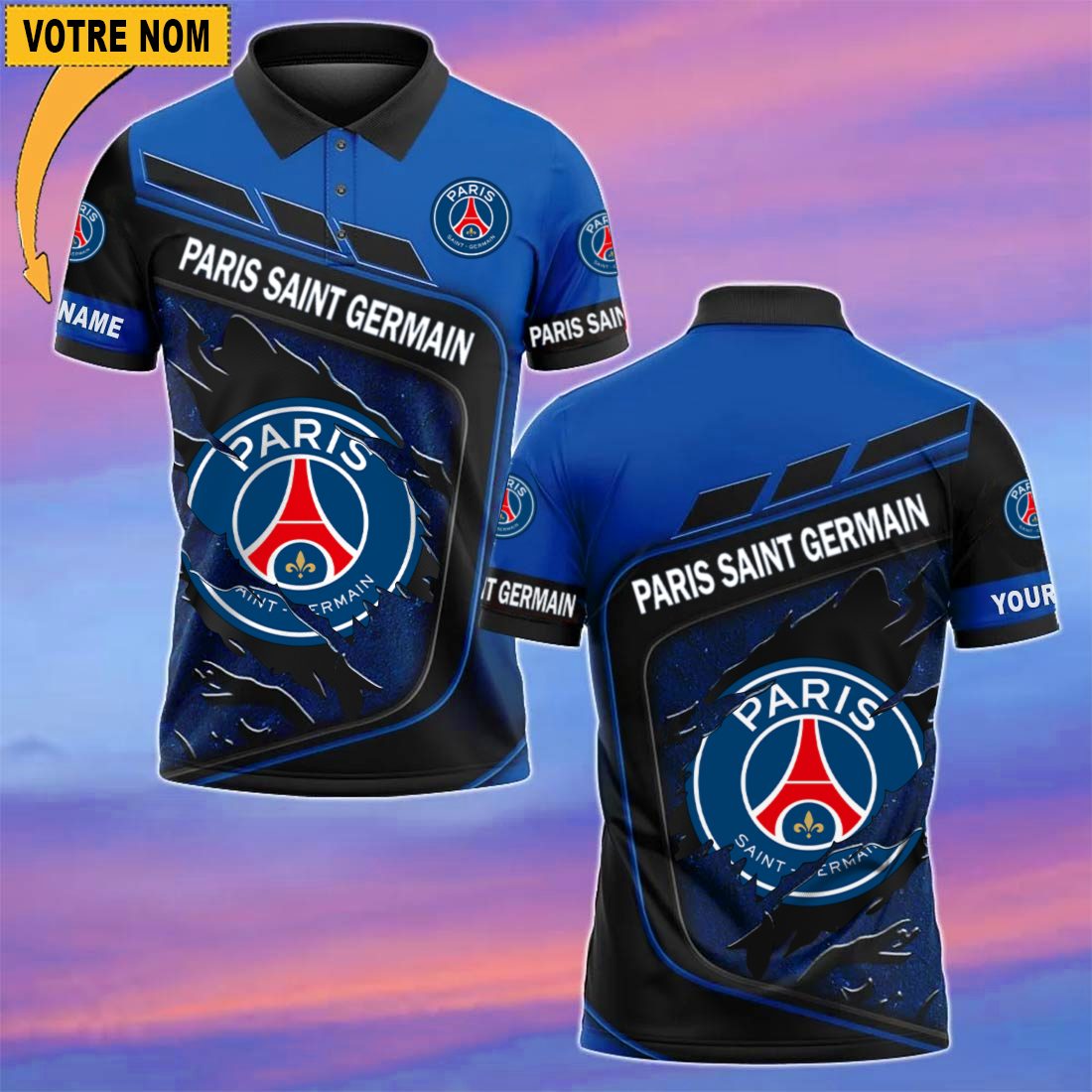 Paris Saint-Germain – Chemise polo Nouvelle Version Avec Nom Personnalisé Paris Saint-Germain – Chemise polo Nouvelle Version Avec Nom Personnalisé