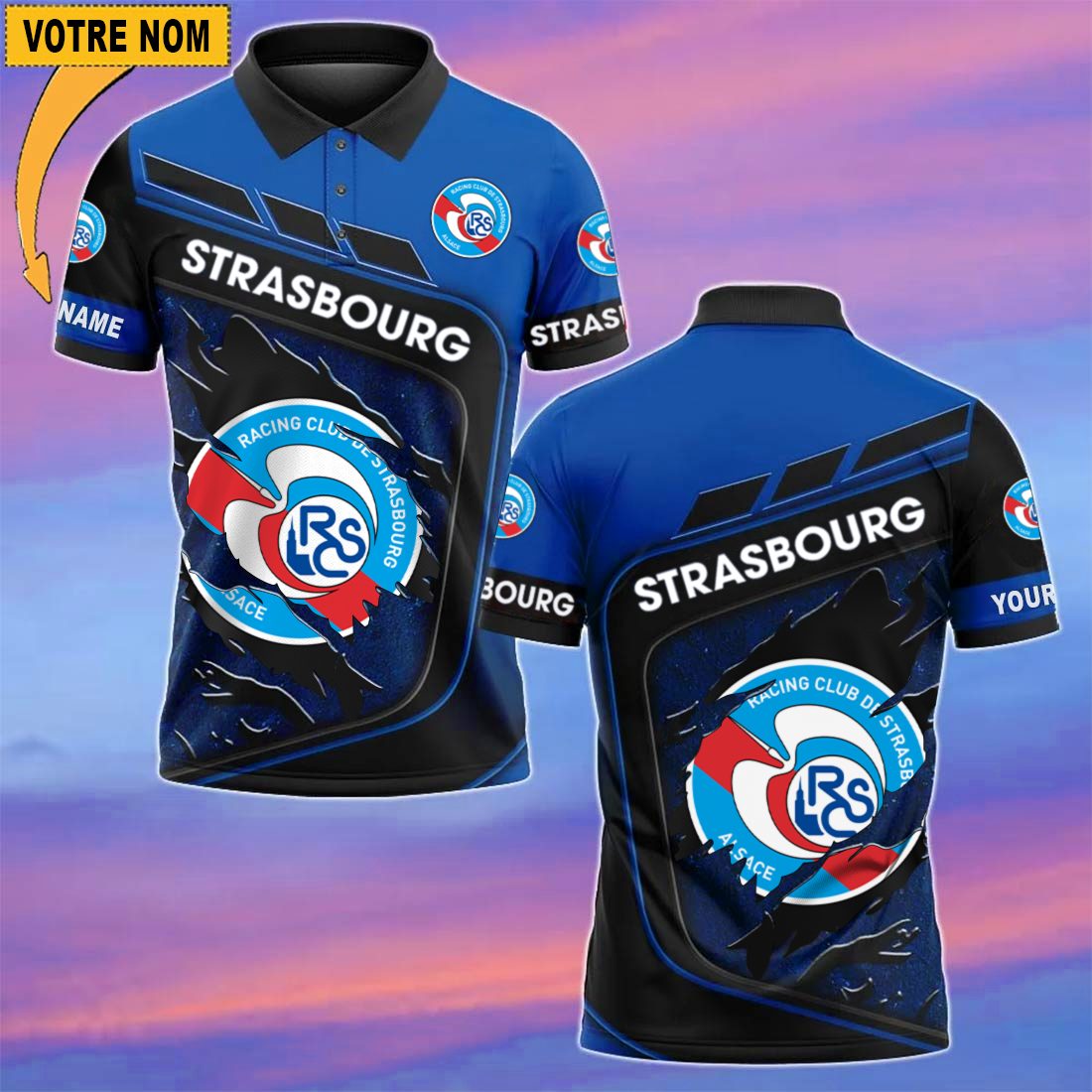 RC Strasbourg Alsace – Chemise polo Nouvelle Version Avec Nom Personnalisé RC Strasbourg Alsace – Chemise polo Nouvelle Version Avec Nom Personnalisé