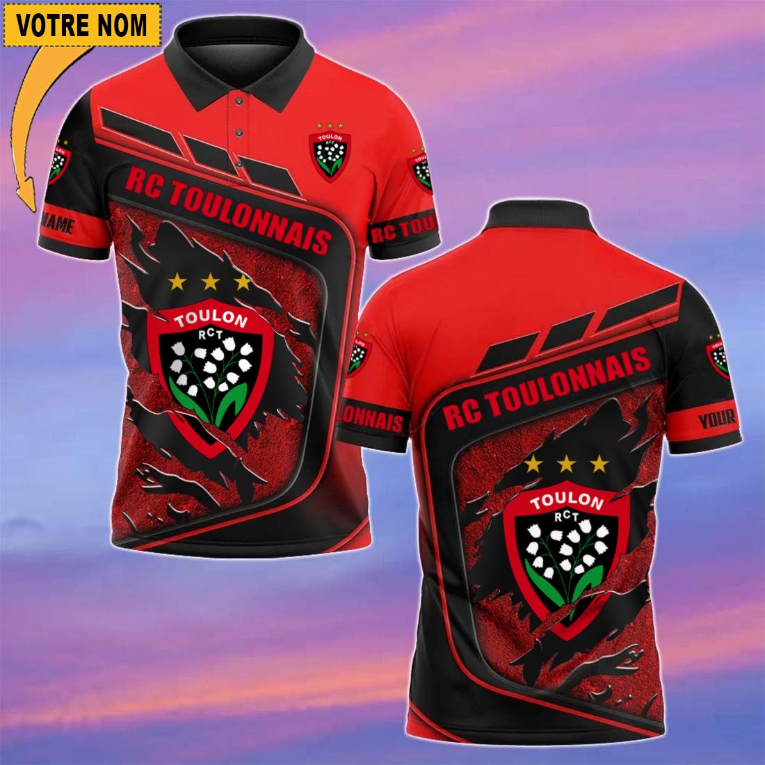 RC Toulonnais – Chemise polo Nouvelle Version Avec Nom Personnalisé RC Toulonnais – Chemise polo Nouvelle Version Avec Nom Personnalisé