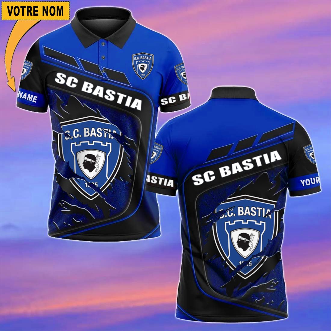 SC Bastia – Chemise polo Nouvelle Version Avec Nom Personnalisé SC Bastia – Chemise polo Nouvelle Version Avec Nom Personnalisé