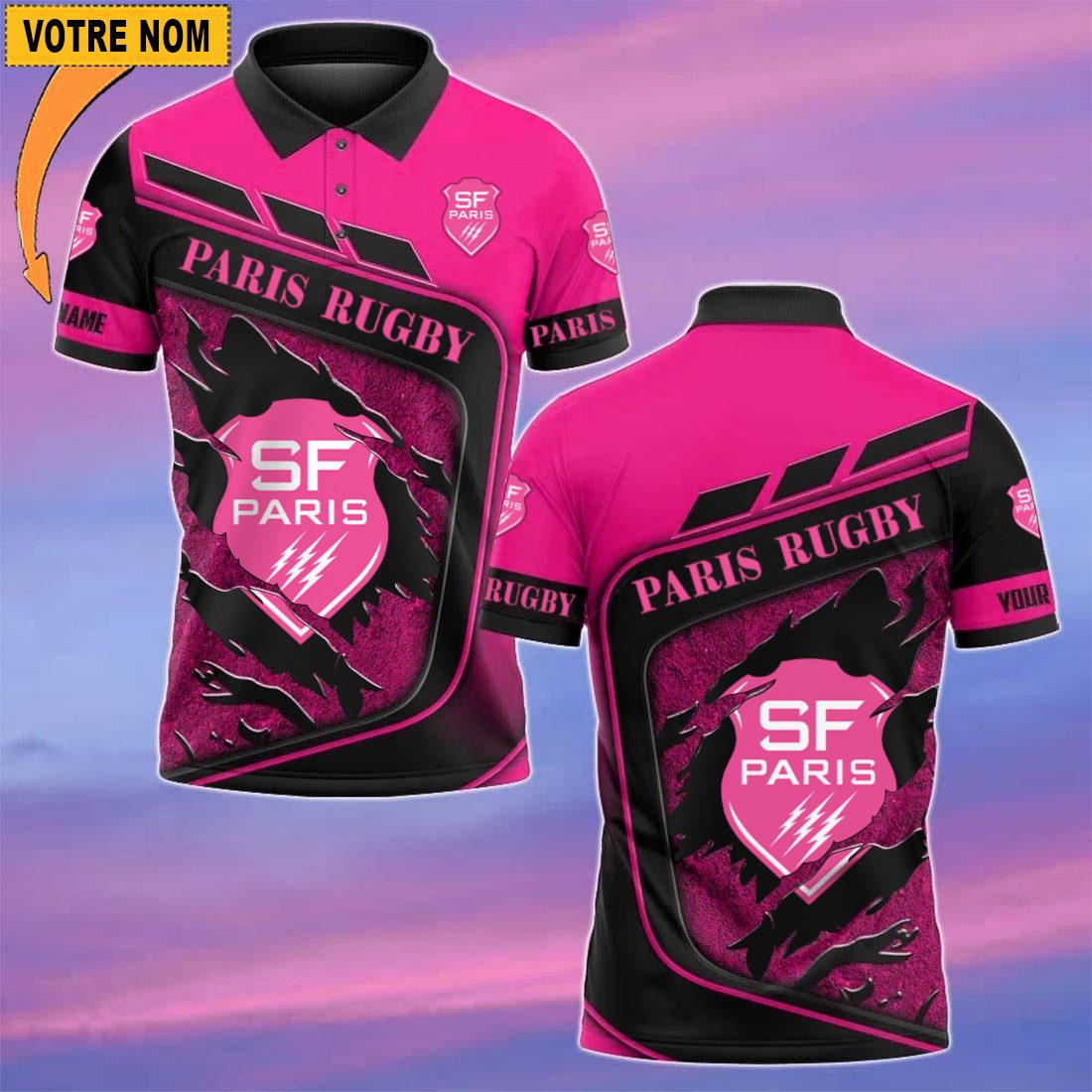Stade Francais – Chemise polo Nouvelle Version Avec Nom Personnalisé Stade Francais – Chemise polo Nouvelle Version Avec Nom Personnalisé