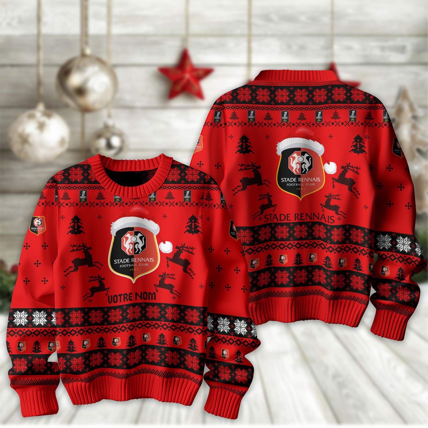 Stade Rennais FC – Pull-over édition fan avec nom personnalisé Stade Rennais FC – Pull-over édition fan avec nom personnalisé
