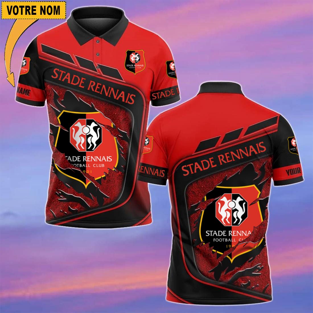 Stade Rennais FC – Chemise polo Nouvelle Version Avec Nom Personnalisé Stade Rennais FC – Chemise polo Nouvelle Version Avec Nom Personnalisé