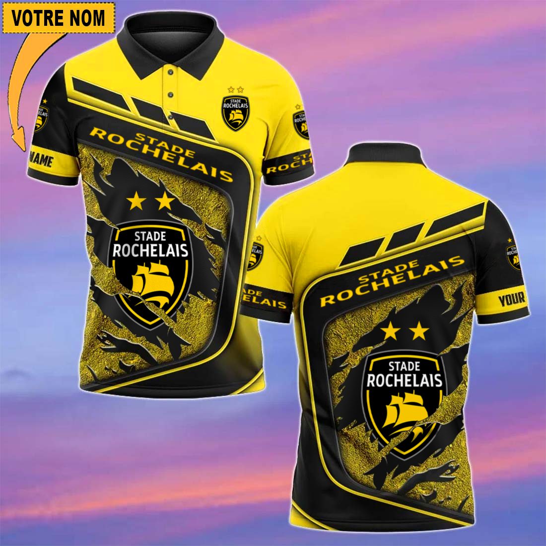 Stade Rochelais – Chemise polo Nouvelle Version Avec Nom Personnalisé Stade Rochelais – Chemise polo Nouvelle Version Avec Nom Personnalisé