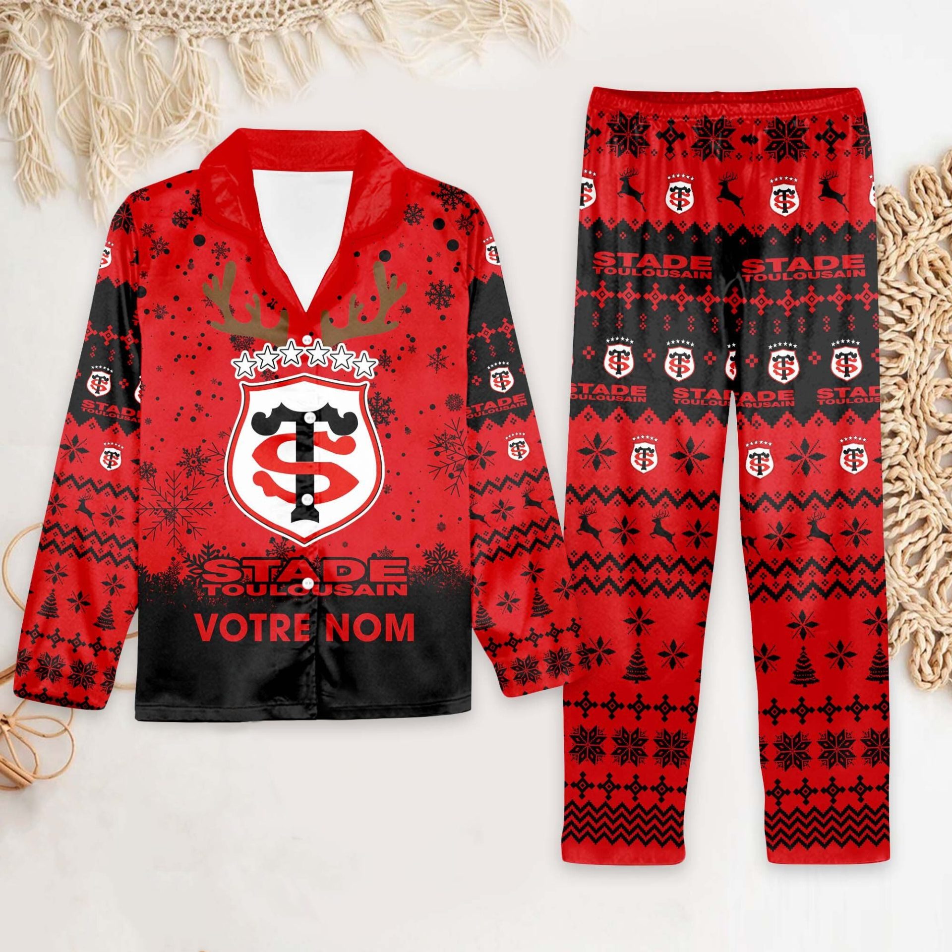 Stade Toulousain – Ensemble de pyjama : édition fan avec nom personnalisé Stade Toulousain – Ensemble de pyjama : édition fan avec nom personnalisé