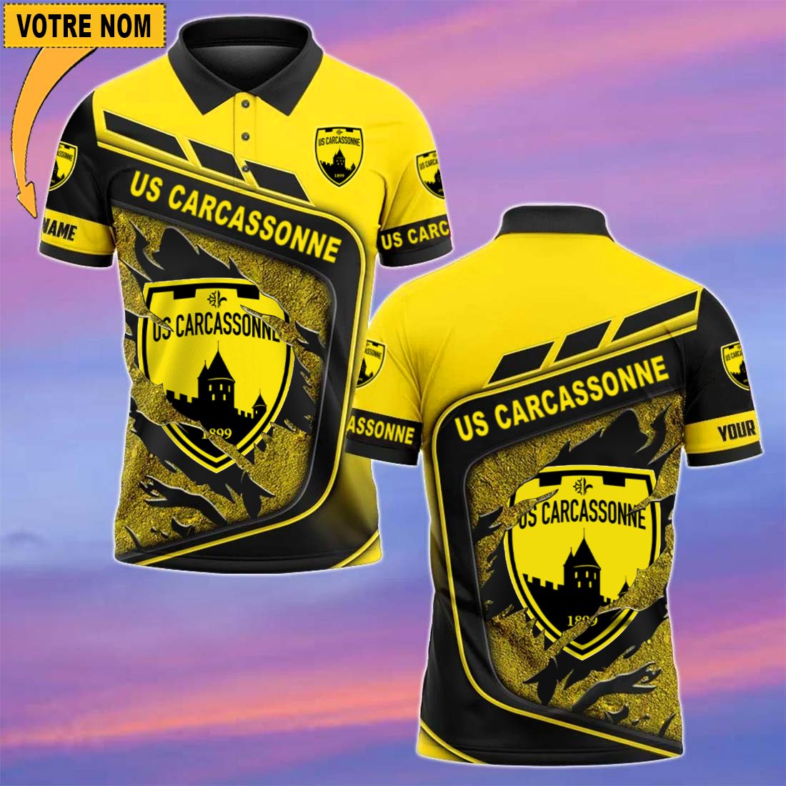 US Carcassonnaise – Chemise polo Nouvelle Version Avec Nom Personnalisé US Carcassonnaise – Chemise polo Nouvelle Version Avec Nom Personnalisé