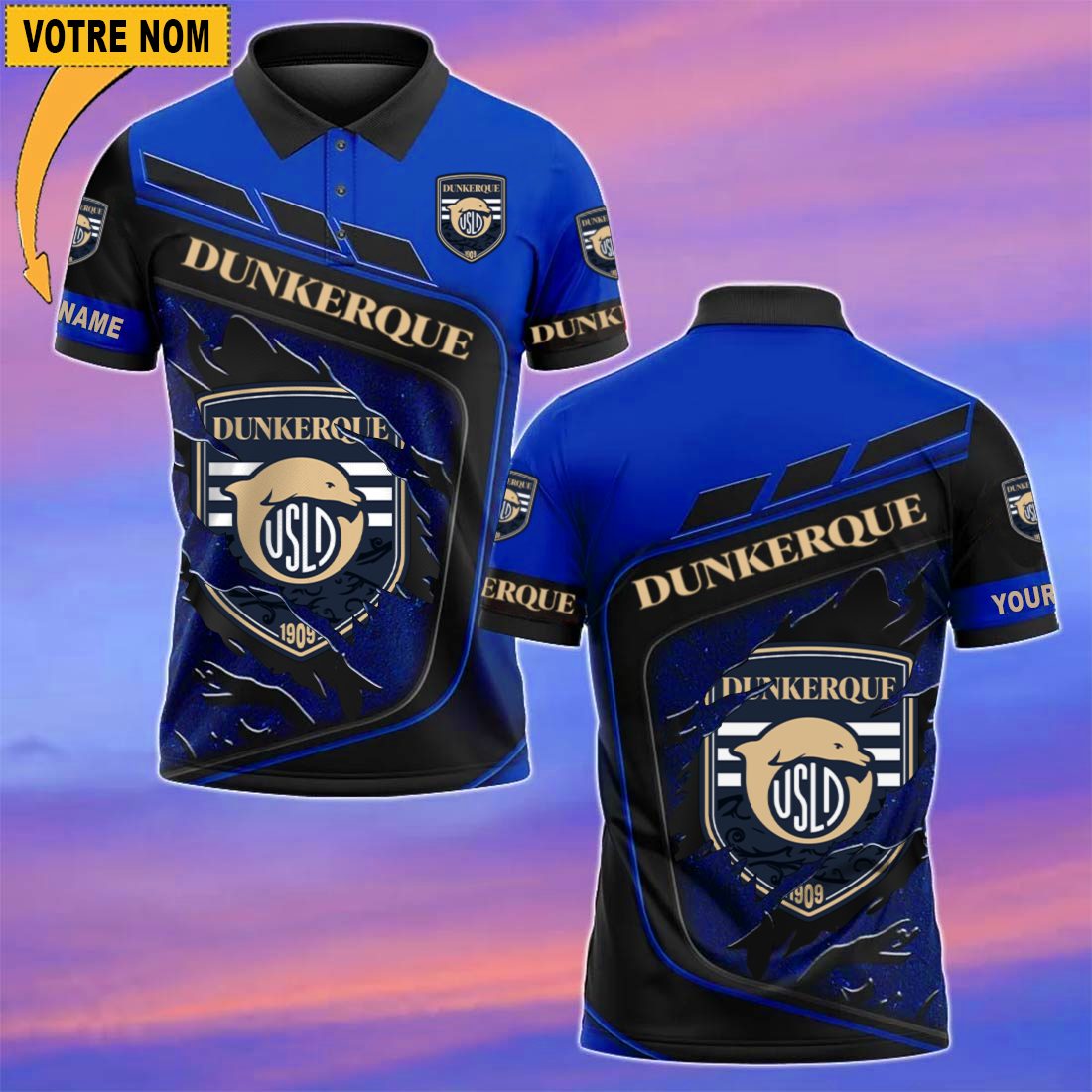 USL Dunkerque – Chemise polo Nouvelle Version Avec Nom Personnalisé USL Dunkerque – Chemise polo Nouvelle Version Avec Nom Personnalisé