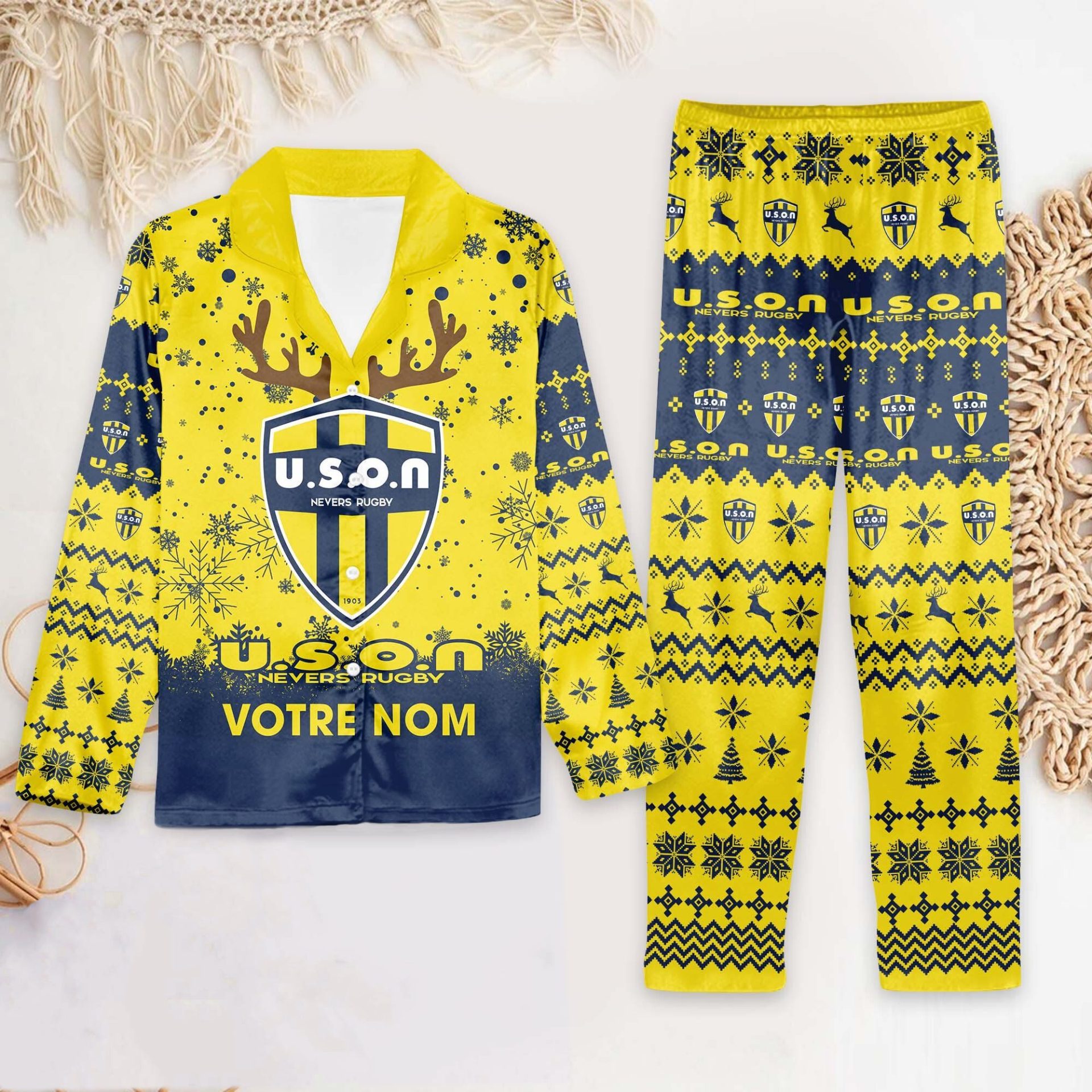 USON Nevers – Ensemble de pyjama : édition fan avec nom personnalisé USON Nevers – Ensemble de pyjama : édition fan avec nom personnalisé