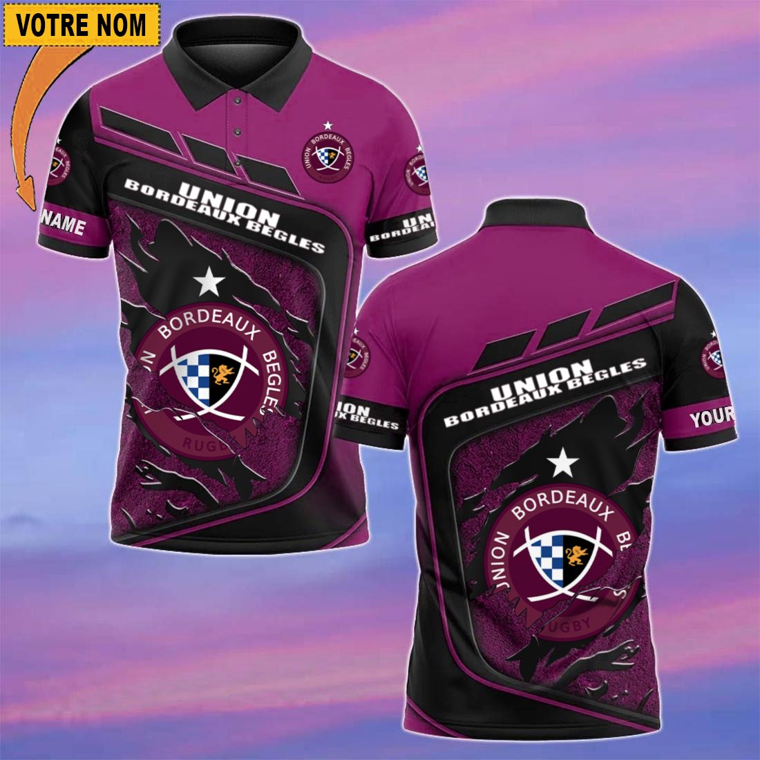 Union Bordeaux Bègles – Chemise polo Nouvelle Version Avec Nom Personnalisé Union Bordeaux Bègles – Chemise polo Nouvelle Version Avec Nom Personnalisé