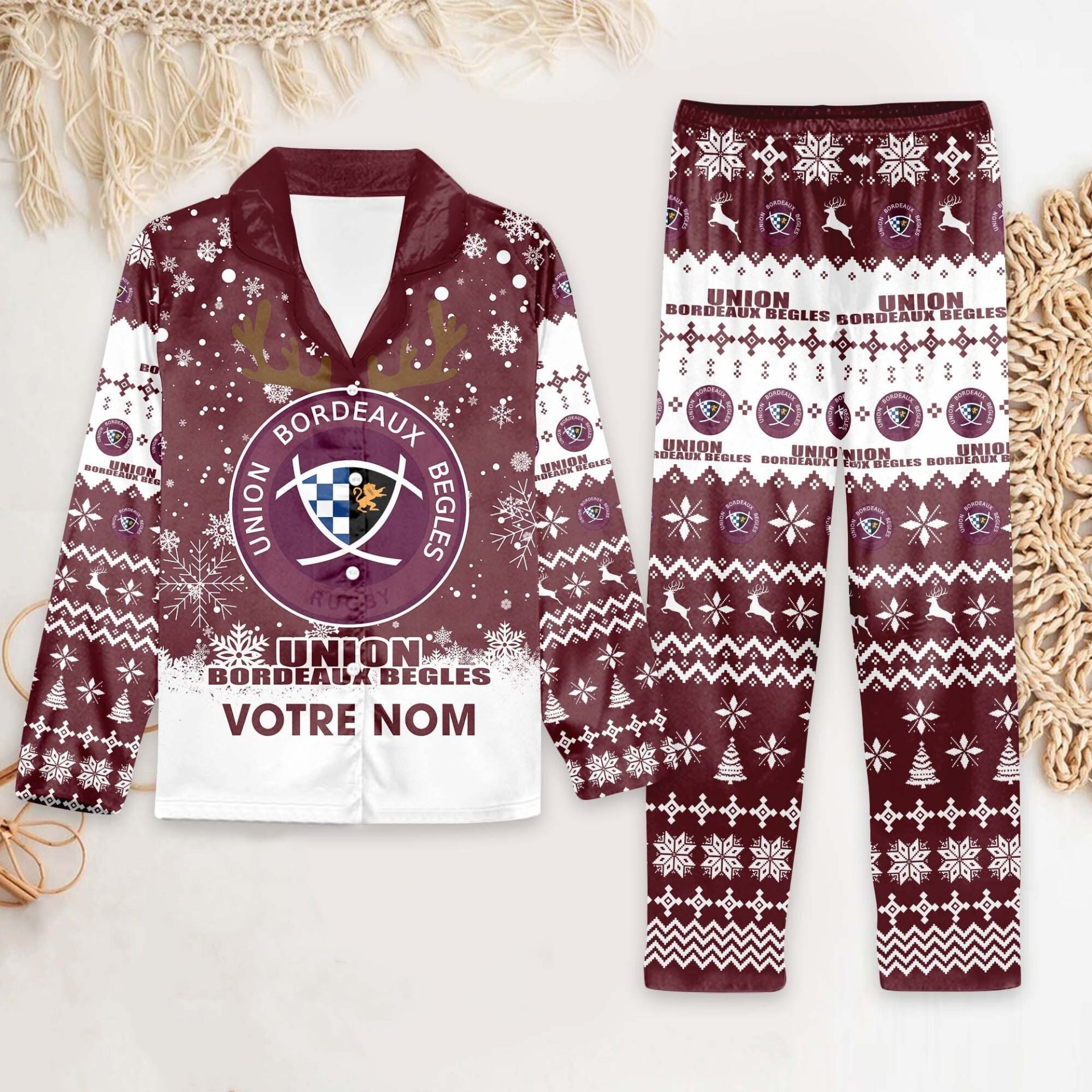 Union Bordeaux Bègles – Ensemble de pyjama : édition fan avec nom personnalisé Union Bordeaux Bègles – Ensemble de pyjama : édition fan avec nom personnalisé