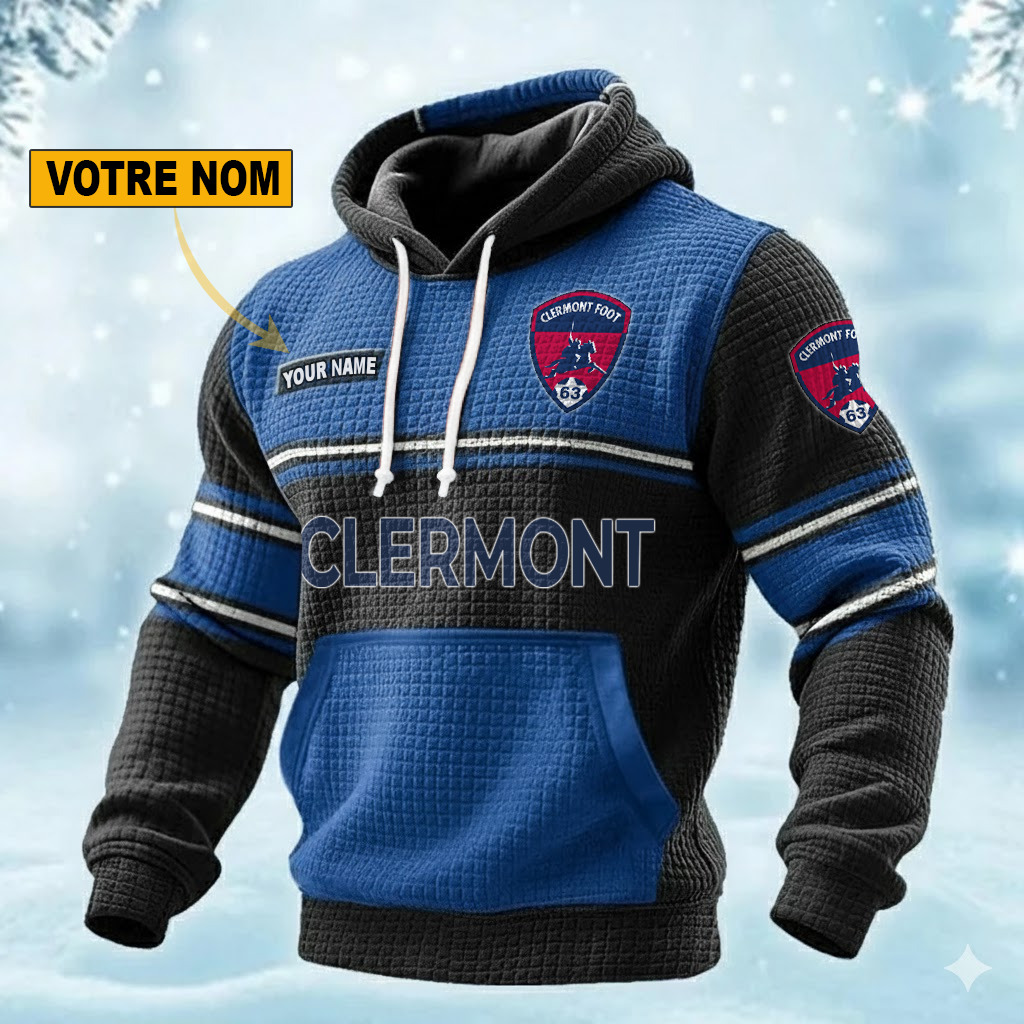 Clermont Foot 63 – Pull hoodie gaufré Édition spéciale Avec Nom Personnalisé Clermont Foot 63 – Pull hoodie gaufré Édition spéciale Avec Nom Personnalisé