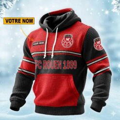 FC Rouen 1899 – Pull hoodie gaufré Édition spéciale Avec Nom Personnalisé