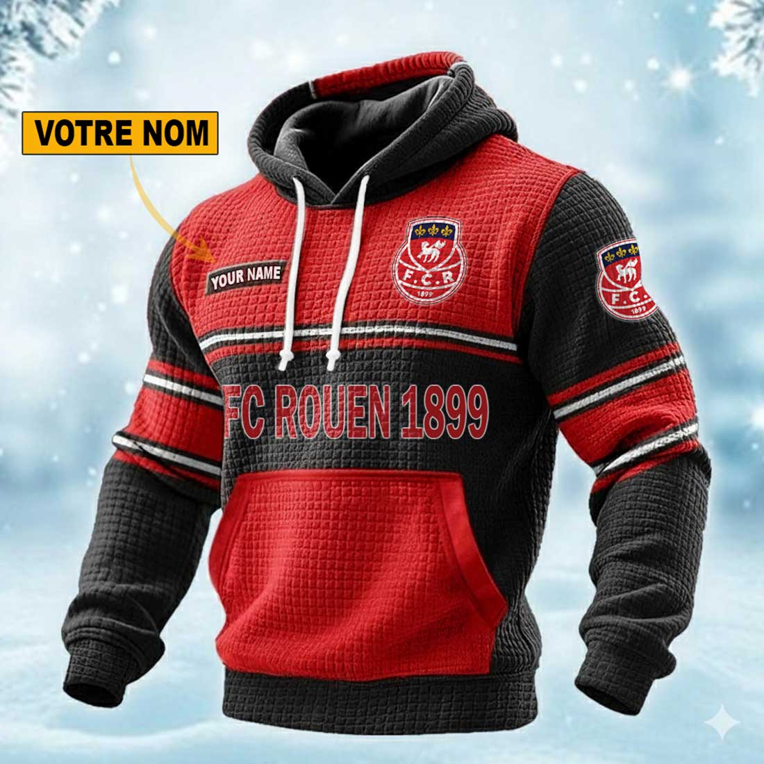 FC Rouen 1899 – Pull hoodie gaufré Édition spéciale Avec Nom Personnalisé FC Rouen 1899 – Pull hoodie gaufré Édition spéciale Avec Nom Personnalisé