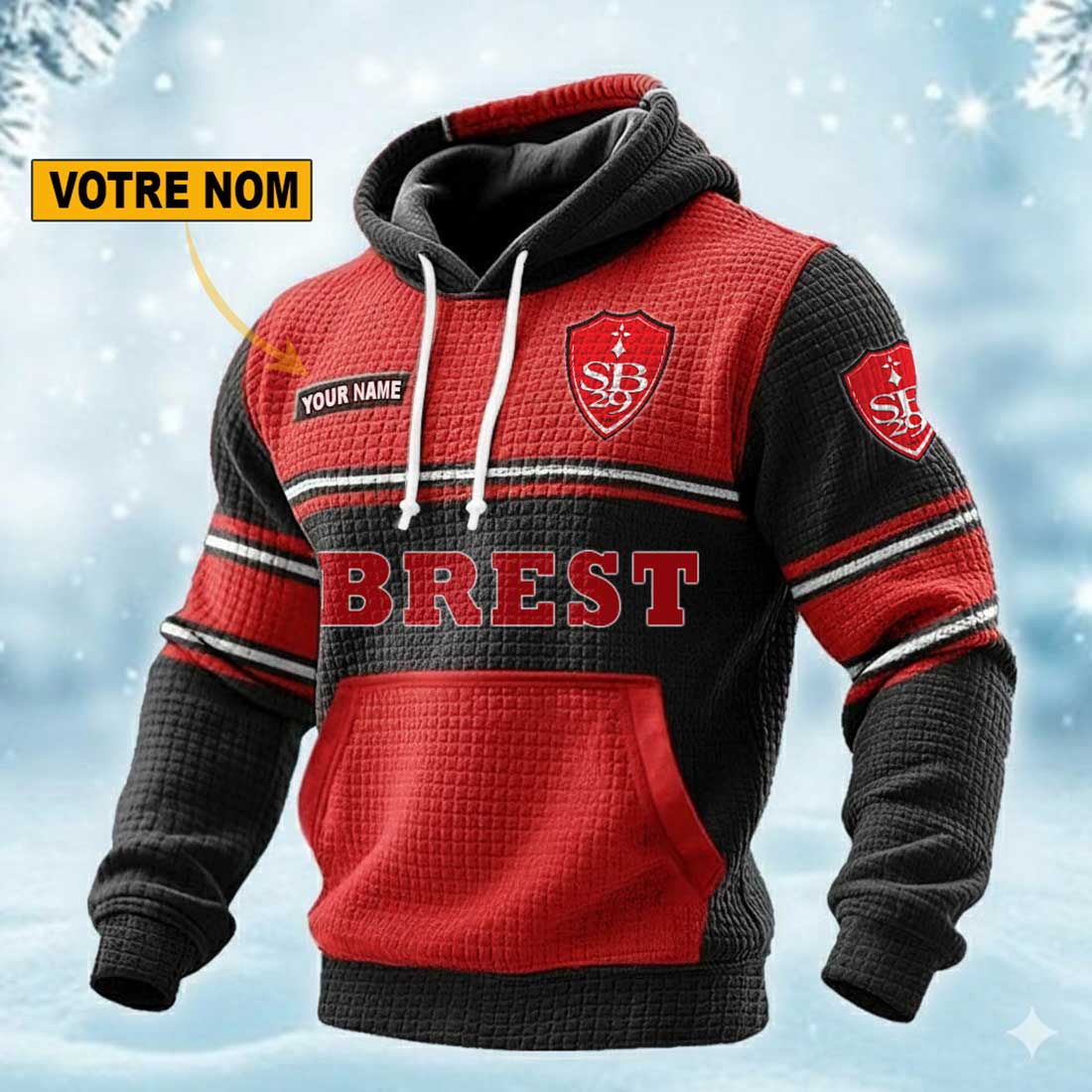 Stade Brestois 29 – Pull hoodie gaufré Édition spéciale Avec Nom Personnalisé Stade Brestois 29 – Pull hoodie gaufré Édition spéciale Avec Nom Personnalisé