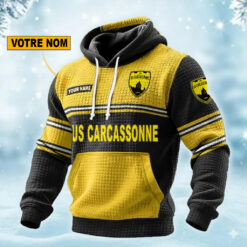 US Carcassonnaise – Pull hoodie gaufré Édition spéciale Avec Nom Personnalisé