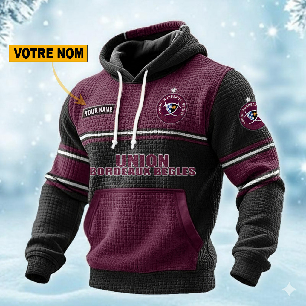 Union Bordeaux Bègles – Pull hoodie gaufré Édition spéciale Avec Nom Personnalisé Union Bordeaux Bègles – Pull hoodie gaufré Édition spéciale Avec Nom Personnalisé