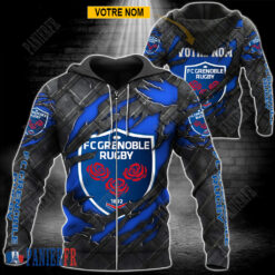 FC Grenoble Rugby – Veste à capuche zippée Édition spéciale Avec Nom Personnalisé