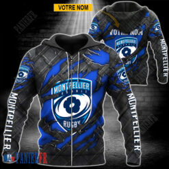 Montpellier Hérault Rugby – Veste à capuche zippée Édition spéciale Avec Nom Personnalisé