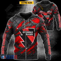 Oyonnax Rugby – Veste à capuche zippée Édition spéciale Avec Nom Personnalisé